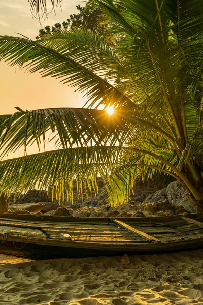 Prachtige Zonsondergang Aan Het Tropische Strand — Stockfoto