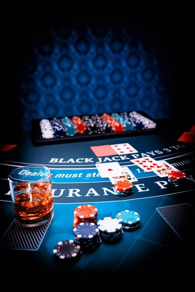 Ένα Τραπέζι Του Καζίνο Black Jack Ρηχό Dof — Φωτογραφία Αρχείου