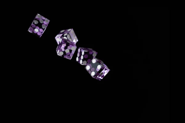 Purple Casino Dices Sobre Fundo Preto Profundidade Campo Rasa — Fotografia de Stock