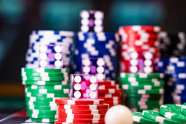 Casino Set Ruletou Kartami Kostkami Žetony Podložce Blackjack — Stock fotografie