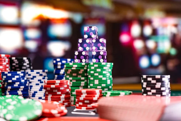 Juego Casino Con Ruleta Cartas Dados Fichas Estera Blackjack — Foto de Stock