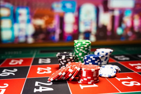 Casino Set Roulette Dice Chips Blackjack Mat — Stock Photo, Image