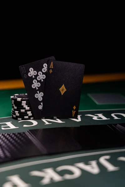 Casino Blackjack Table Black Cards — Stock Photo, Image