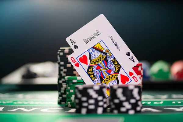 Una Mesa Casino Black Jack Enfoque Selectivo — Foto de Stock