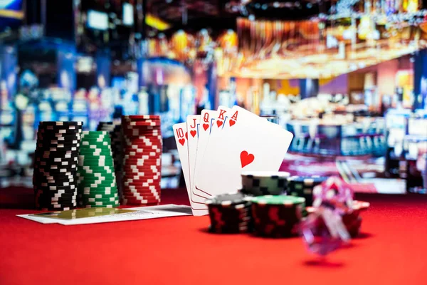 Juego Casino Con Cartas Dados Fichas Estera Blackjack — Foto de Stock