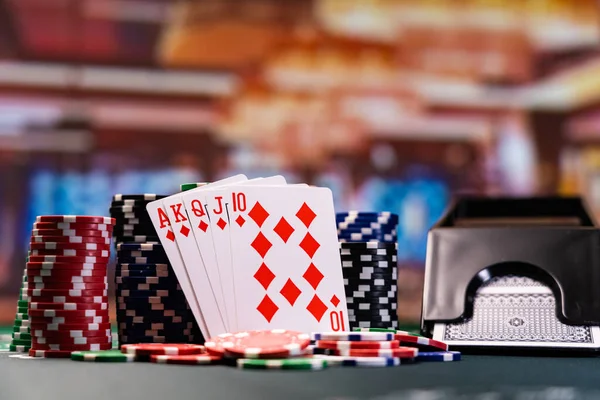 Poker Royal Flush Casino Chips — Stock Photo, Image