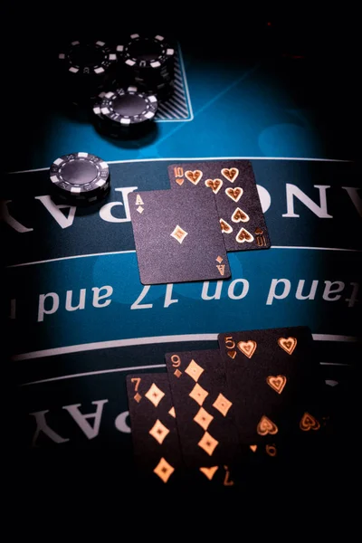 Kasino Blackjack Stůl Černými Kartami — Stock fotografie