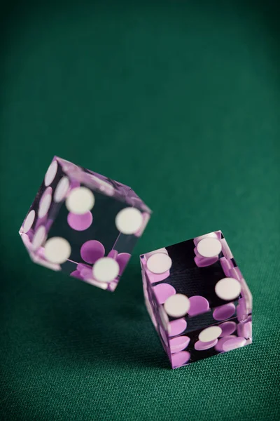 Casino Rolling Purple Dice Green Gambling Table — Stock Photo, Image