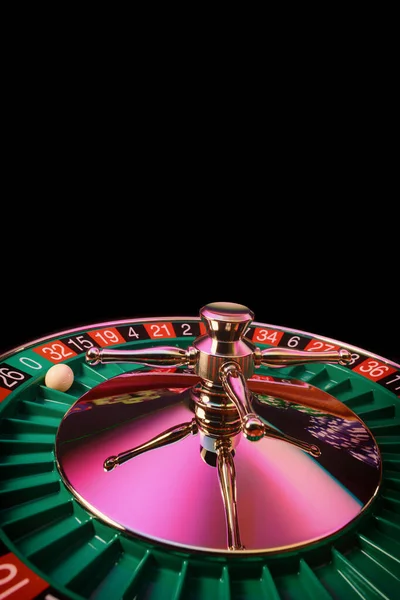 Roulette Wheel Close Isolated Black Background Selective Focus — Stock Photo, Image