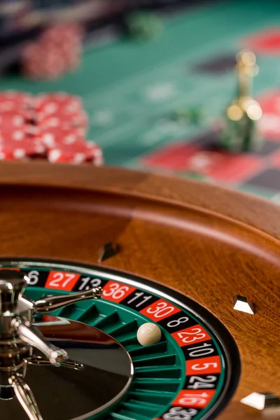 Mesa Ruleta Cerca Casino Enfoque Selectivo — Foto de Stock