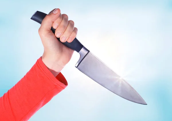 Keskin mutfak bıçak bir el — Stok fotoğraf