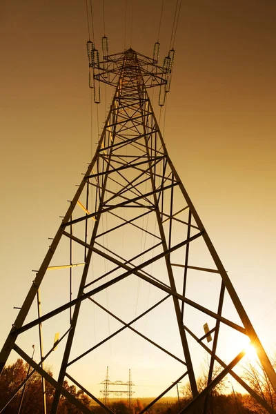 Electric wire tower in high angle view — Stock Photo, Image