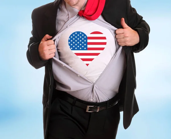 Mladí Naštvaný Podnikatel Trhá Jeho Košile Usa Vlajka — Stock fotografie