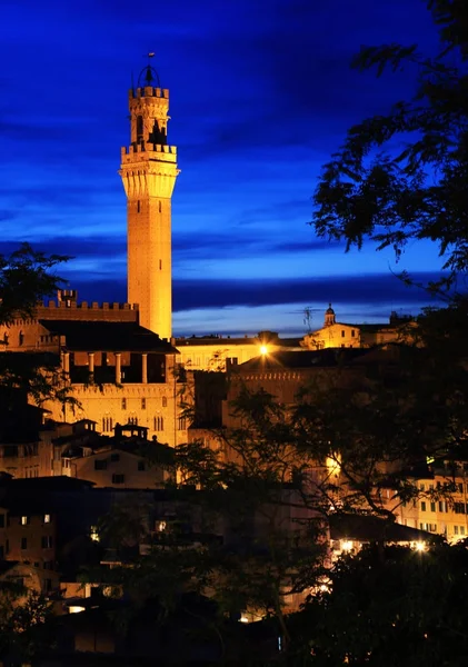 Vista Siena Ciudad Italia Por Noche — Foto de Stock