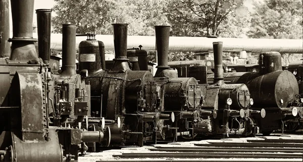 Diferentes Tipos Locomotivas Antigas — Fotografia de Stock