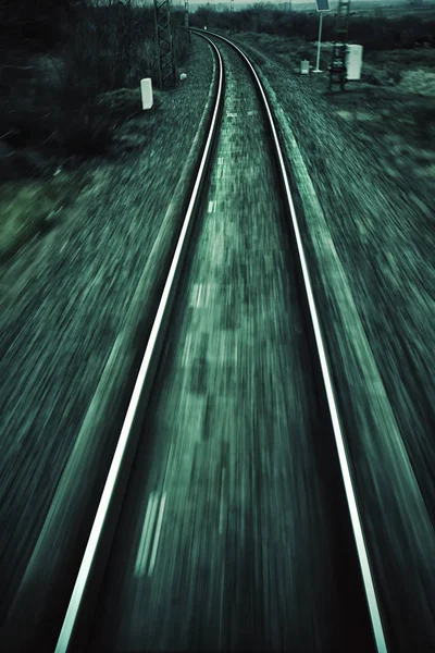 Wazig Spoorweg Bijhouden Lijn Schemerlicht — Stockfoto