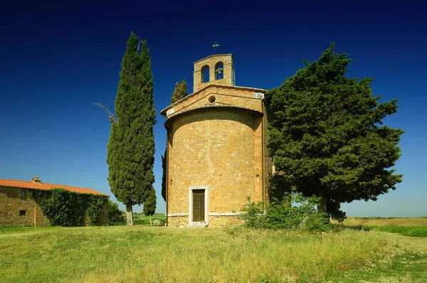 Kaplica Madonna Vitaleta San Quirico Orcia Włochy Tuscany — Zdjęcie stockowe