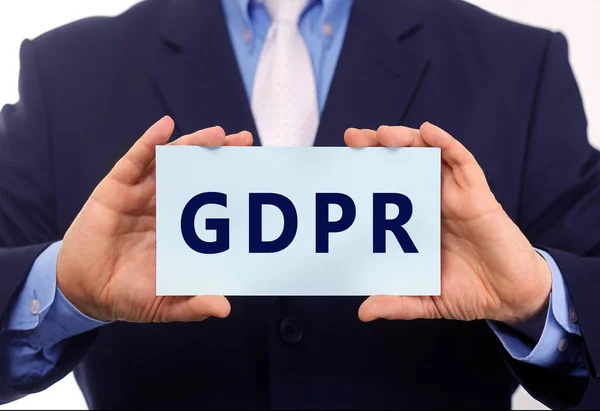 Επιχειρηματίας Κρατήσει Χαρτί Gdpr Κείμενο Αυτό — Φωτογραφία Αρχείου