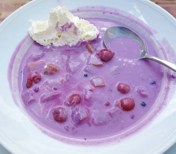 Cold Fruit Soup Cherry Peach — Stock Photo, Image