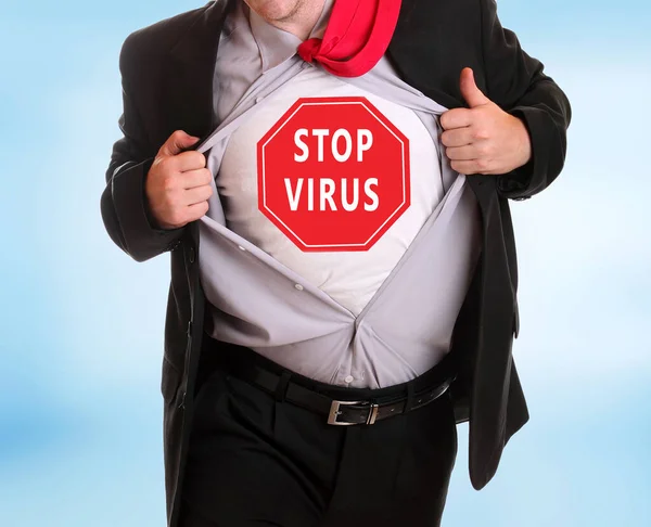 Young Angry Businessman Tearing His Shirt Corona Virus Alert — Stock Photo, Image