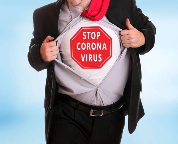 Junger Wütender Geschäftsmann Zerreißt Sein Hemd Coronavirus Alarm — Stockfoto