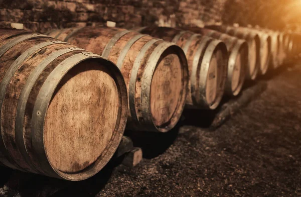 Weinfässer Weinkellern Ordnung — Stockfoto
