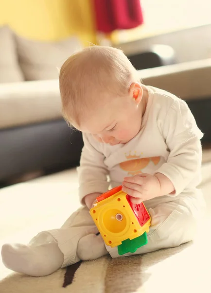 Carino Bambino Giocare Casa Con Giocattolo — Foto Stock