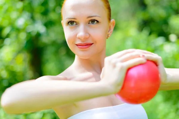 Red woman fitness instructor — Stock Photo, Image