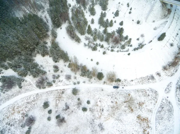 雪の空撮覆われた田園地帯 — ストック写真