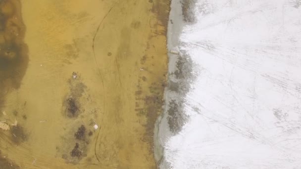 Aerial shot deserted beach in the winter — Stock Video