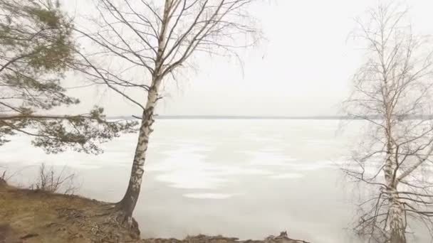 Аэросъемка замёрзшего озера — стоковое видео
