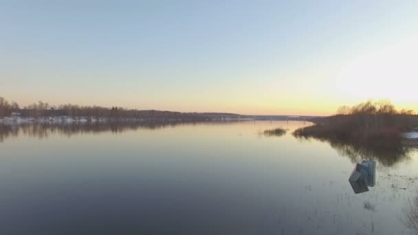 Flying over the beautiful river in high water — Stock Video