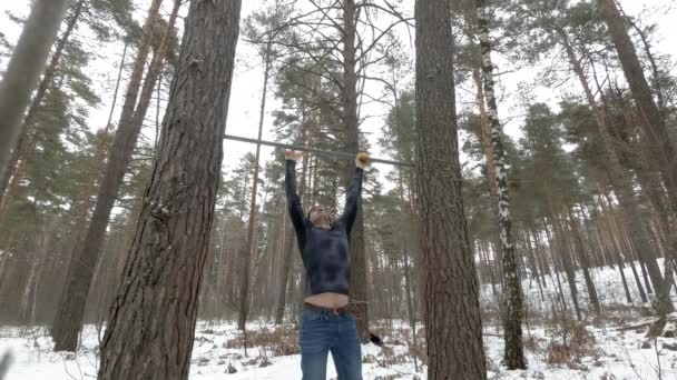 Young Athletic Man working out in forest — 비디오