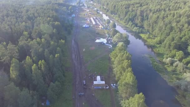 Drone shot above festival tents — 비디오