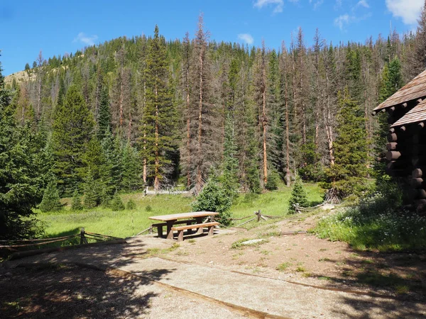 Table de pique-nique vide dans Rocky Mountain Park — Photo