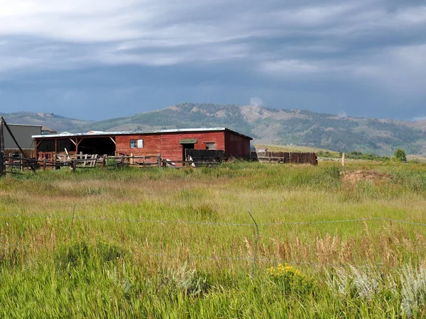Colorado çayır üzerinde eski kırmızı ahır