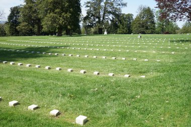 Rows of small tombstone markers in Gettysburg National Cemetery. clipart