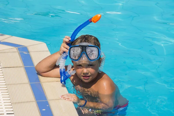 Little Boy Water Diving Equipment — Stock Photo, Image