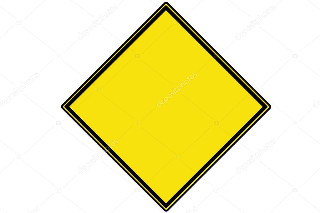 An illustration showing an empty yellow diamond shaped warning sign with a black border, isolated on white