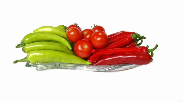 Pimentos Verdes Vermelhos Com Tomates — Fotografia de Stock