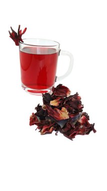 Hibiscus çay Kupası ve beyaz yaprakları