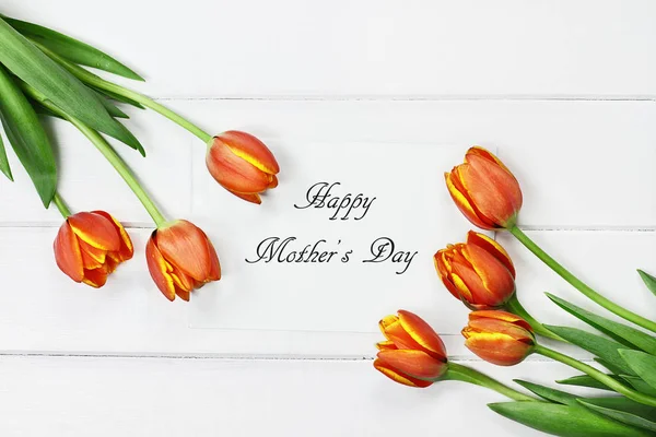 Tulips and Happy Mothers Day Card — Stock Photo, Image