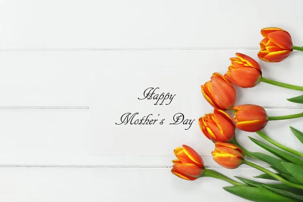 Orange Tulips and Happy Mothers Day Card — Stock Photo, Image