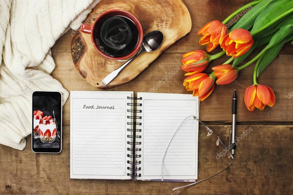 Food Journal and Coffee