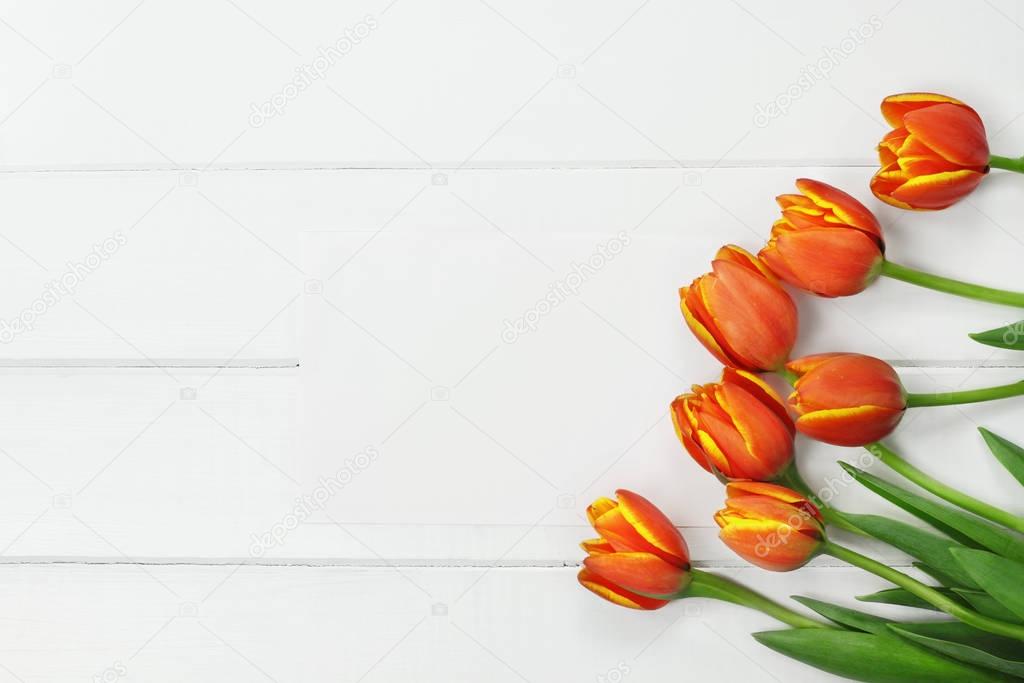 Tulips over Wood Table Top