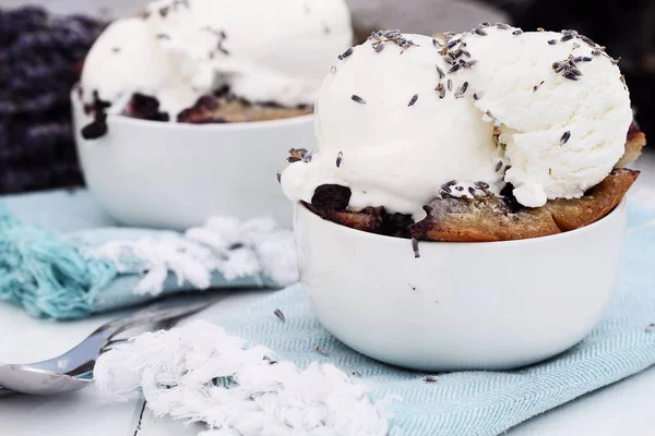 Blueberry Lavender Cobbler with Ice Cream — Stock Photo, Image
