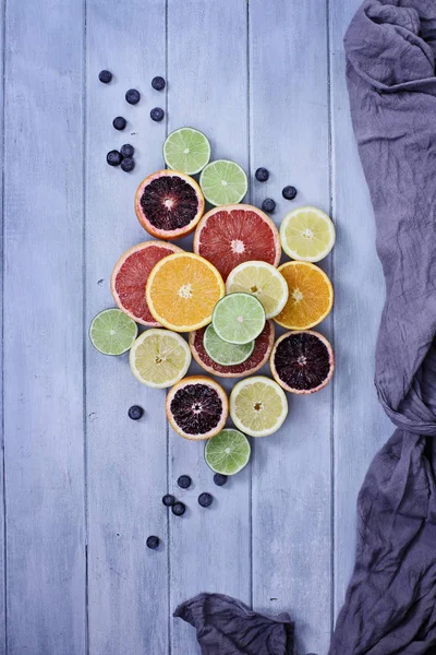 Citrus Fruits and Blueberries — Stock Photo, Image