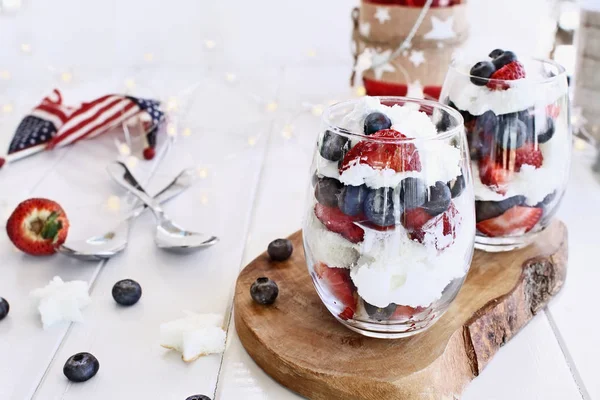 American Blueberry Strawberry Trifles — Stock Photo, Image
