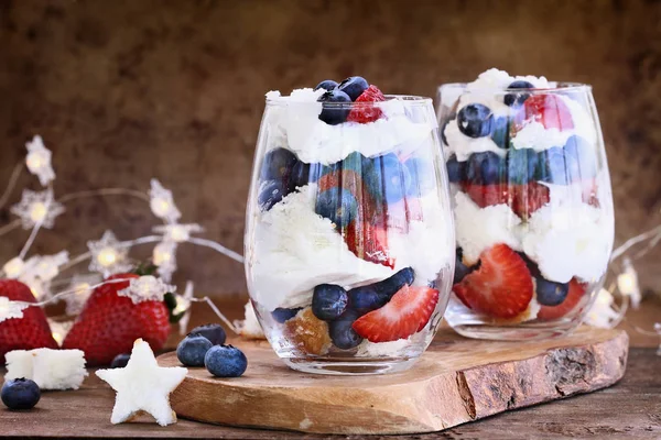 Blueberry Strawberry Trifles for July 4th — Stock Photo, Image