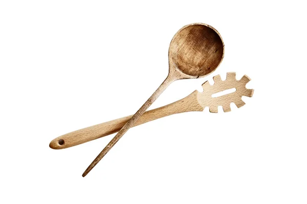 Wooden Spoons Isolated over a Wood Background — Stock Photo, Image